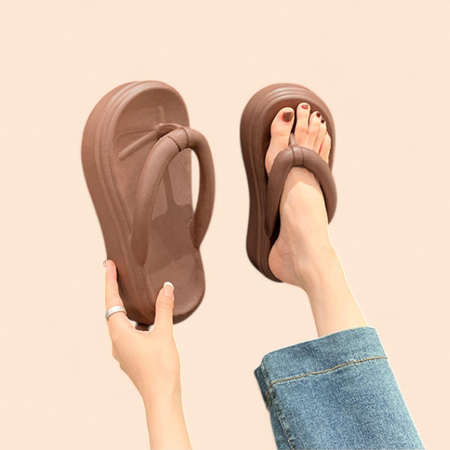 Chanclas Marrones Plataforma Marrón Arena
