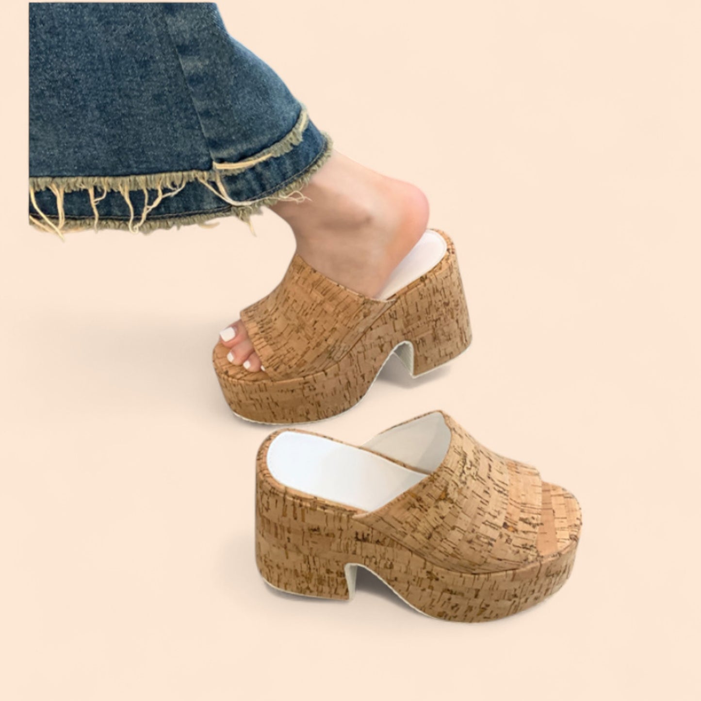 Chic Cork Beige Platform Sandals