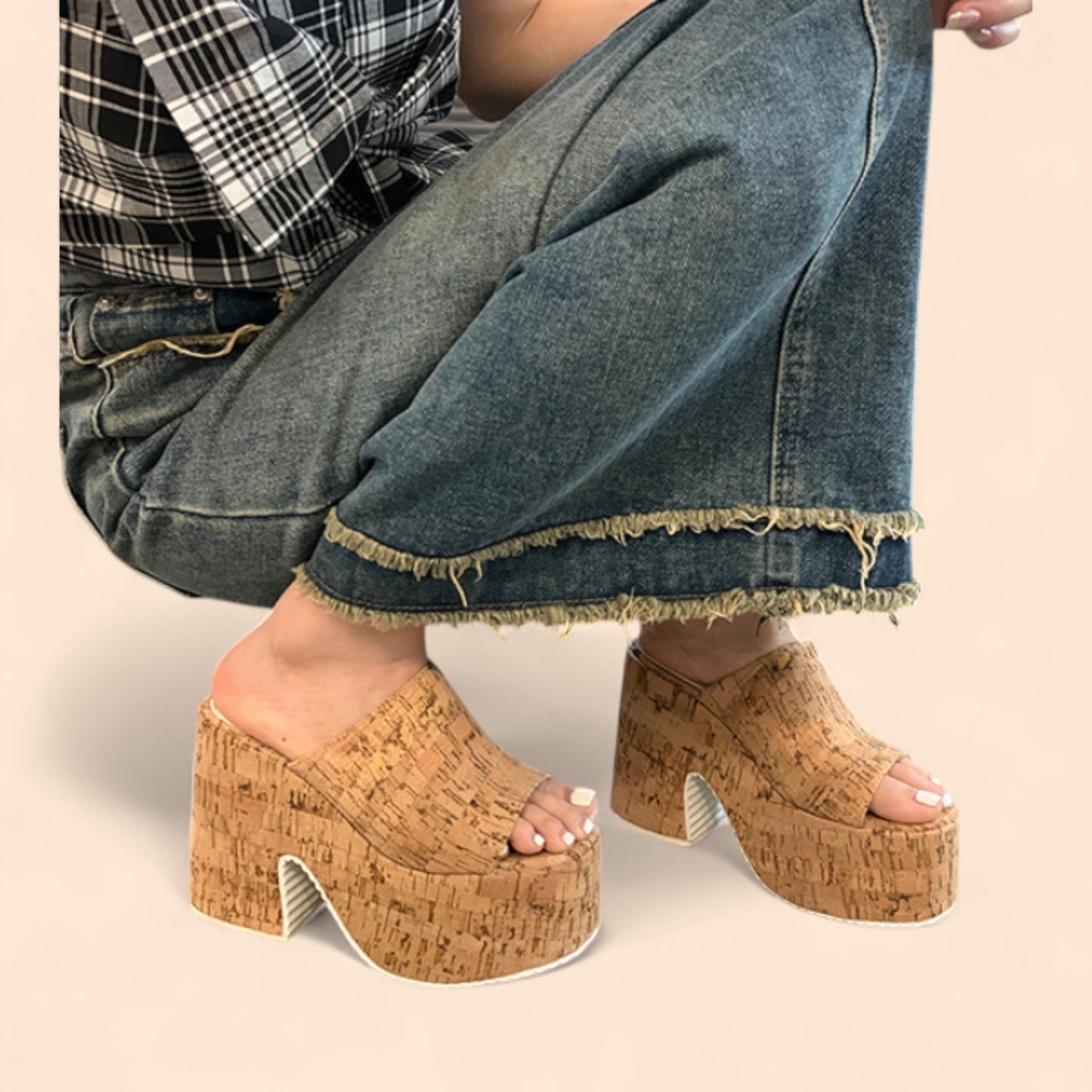 Chic Cork Beige Platform Sandals