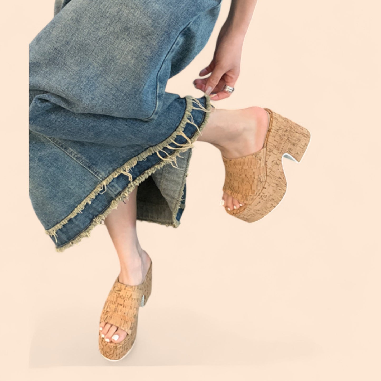 Chic Cork Beige Platform Sandals