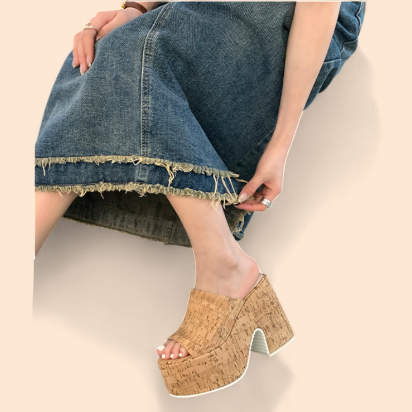 Chic Cork Beige Platform Sandals