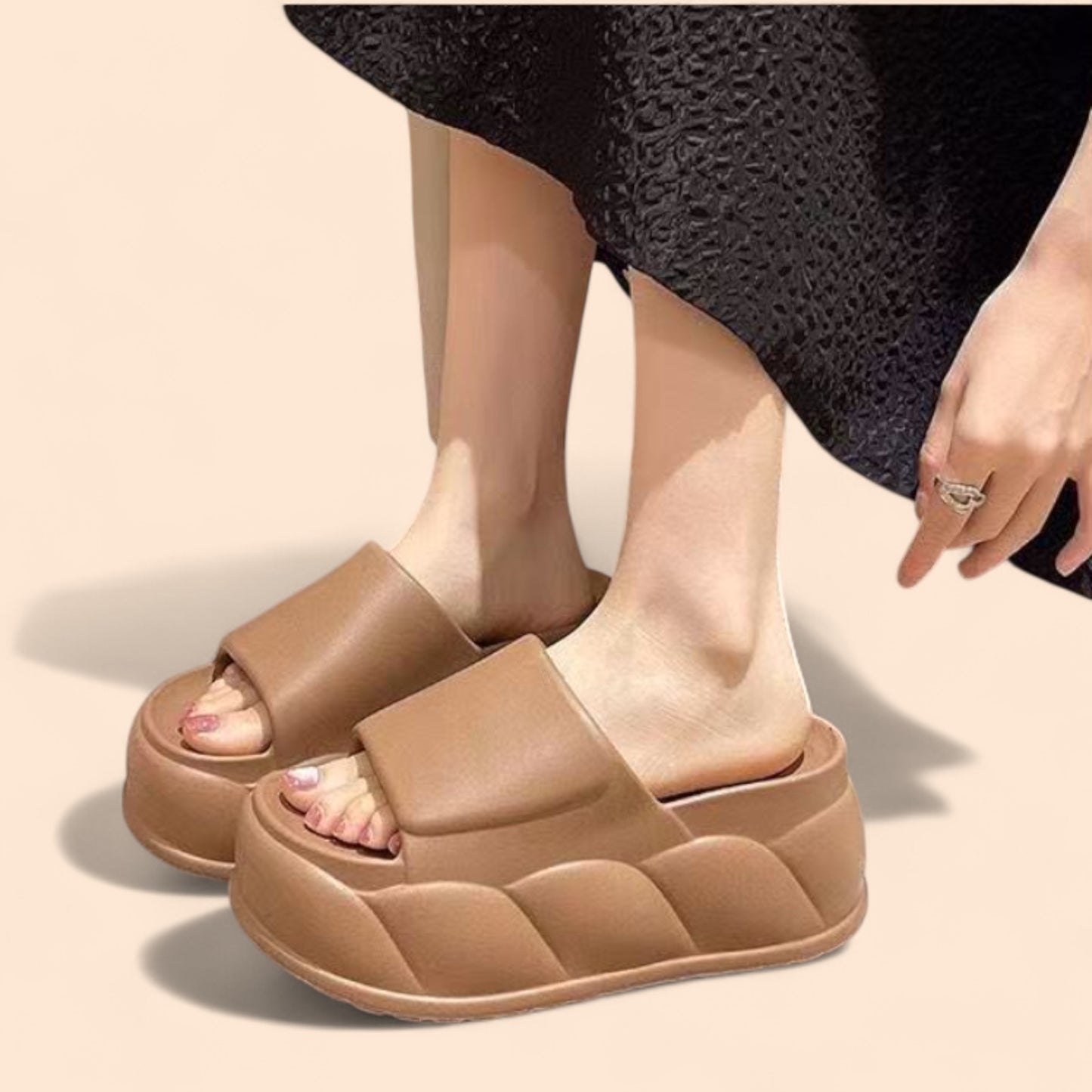 Brown Platform Flip Flops Mist