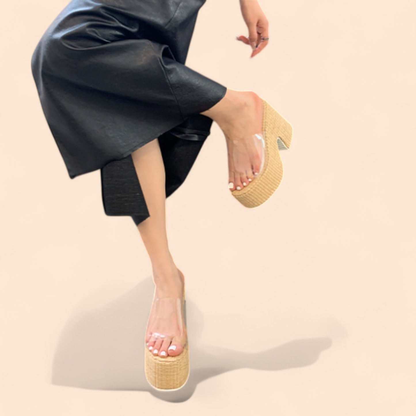 Sandalias Plataforma Beige Arena Cristal