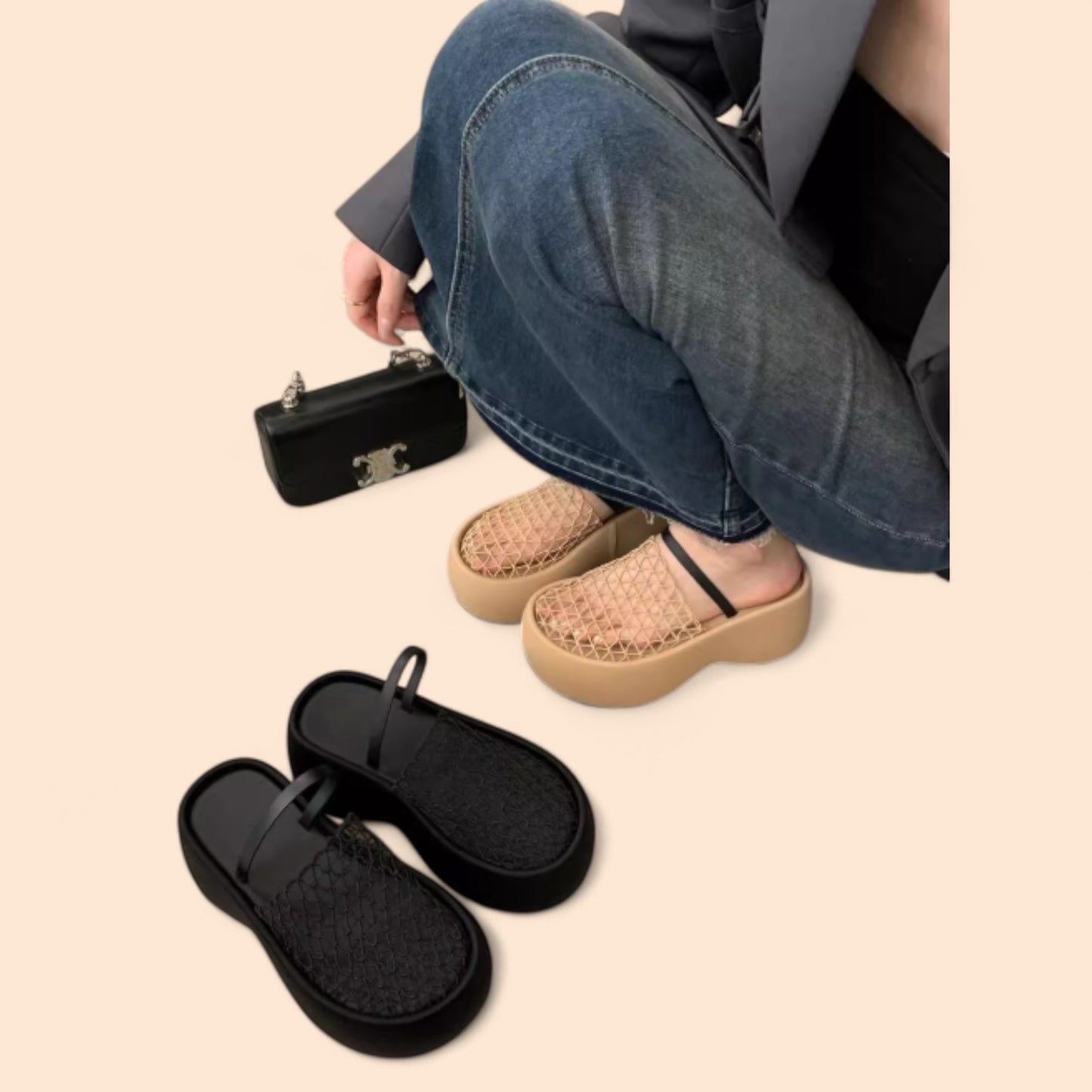 Sandalias Negras Plataforma Alzada