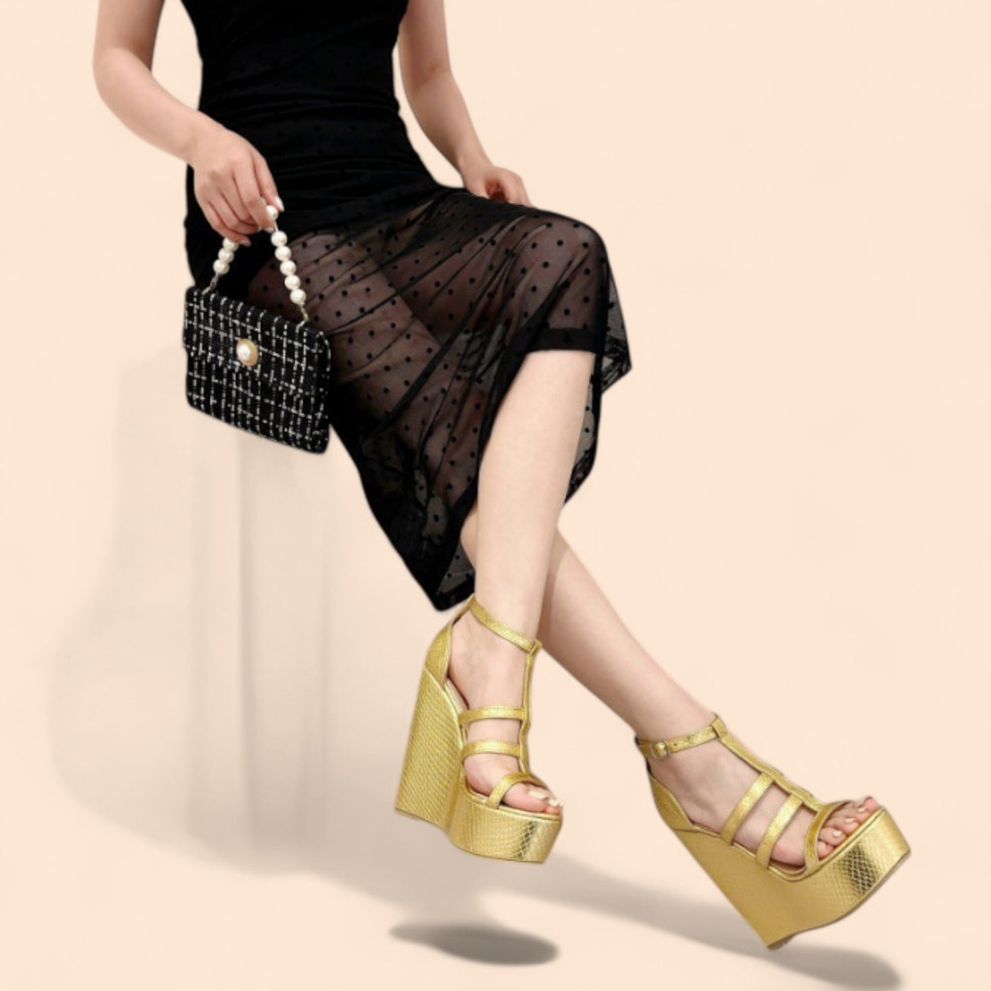 Sandalias Doradas Plataforma Oro Supremo
