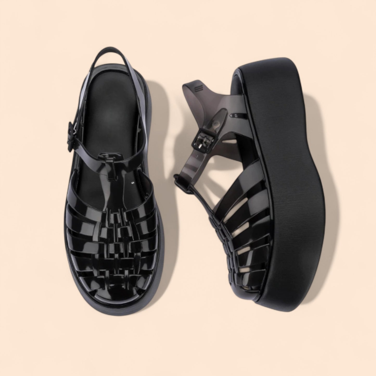 Black Urban Flow Platform Sandals