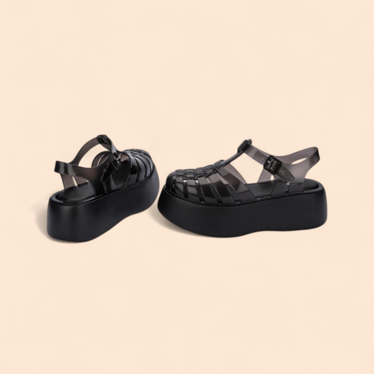 Black Urban Flow Platform Sandals