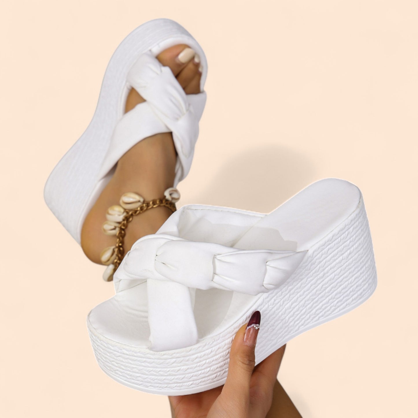 Chanclas Blancas Plataforma Pasos con Altura
