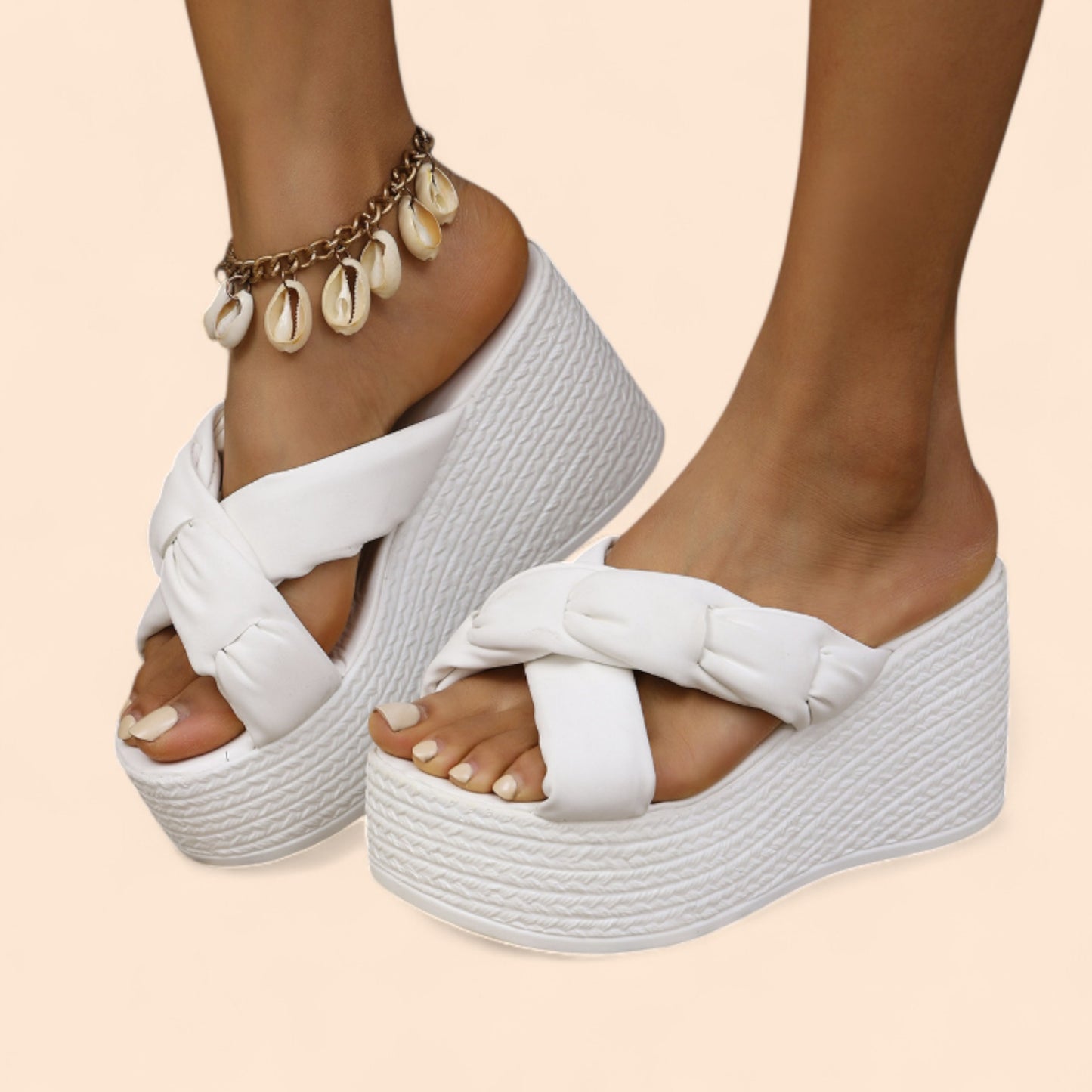 Chanclas Blancas Plataforma Pasos con Altura
