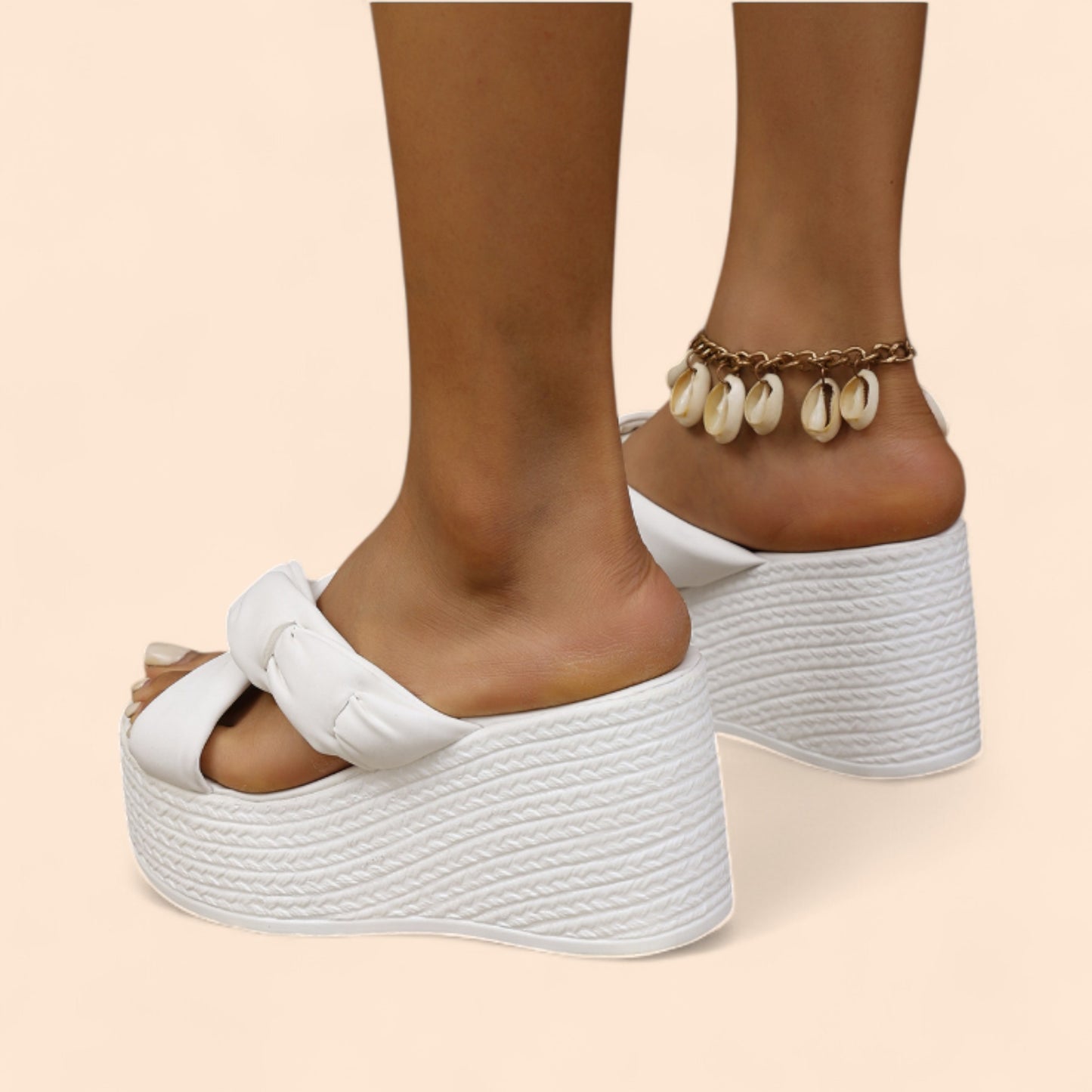 Chanclas Blancas Plataforma Pasos con Altura
