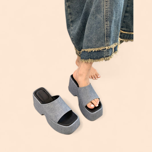 Sandalias Azules Plataforma Marina Retro
