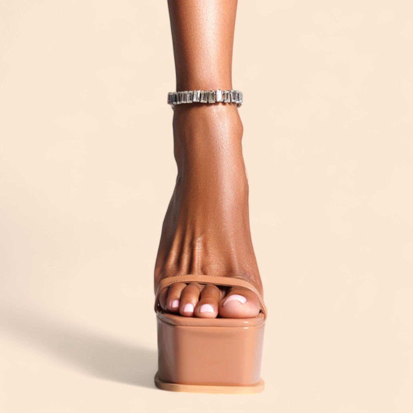 Sandalias Marrones Plataforma Canela Brillante