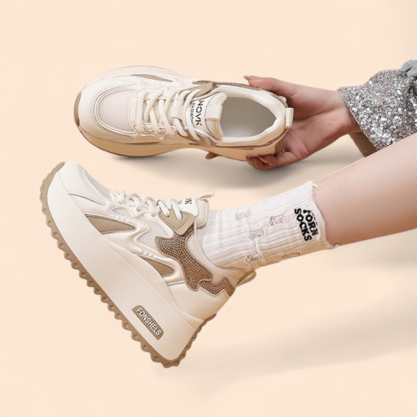 Zapatillas Beige Plataforma Arena Urbana