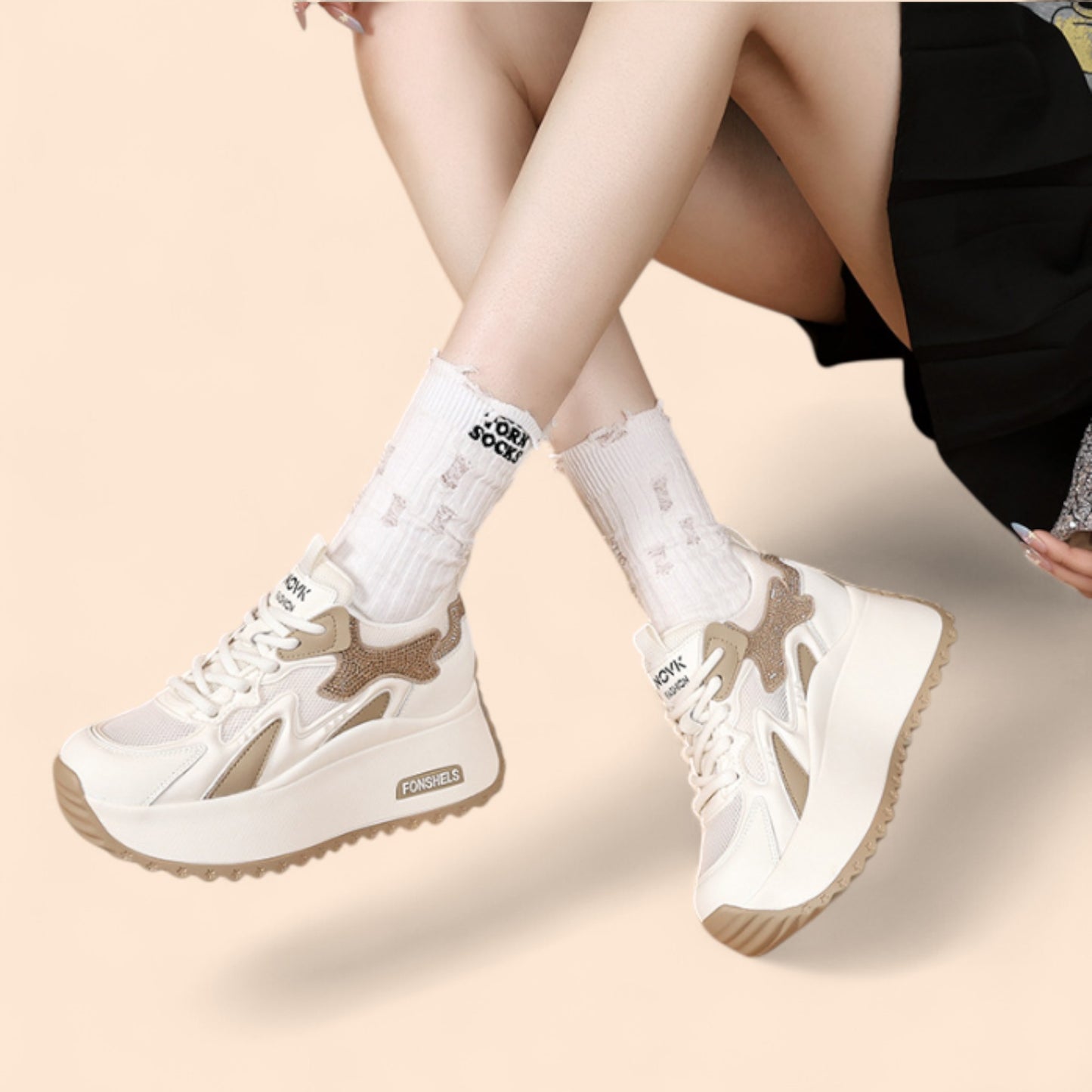 Zapatillas Beige Plataforma Arena Urbana