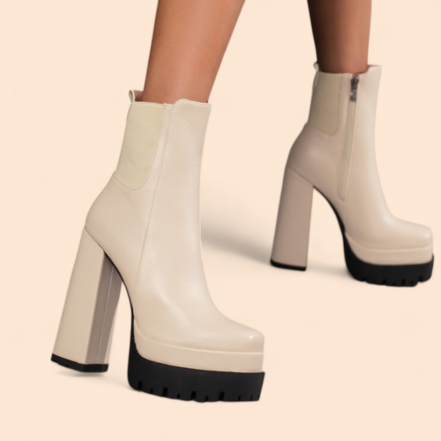 Botines Plataforma Beige Crema Power