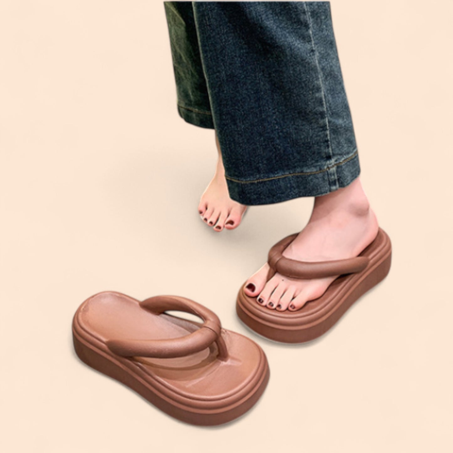 Chanclas Marrones Plataforma Marrón Arena