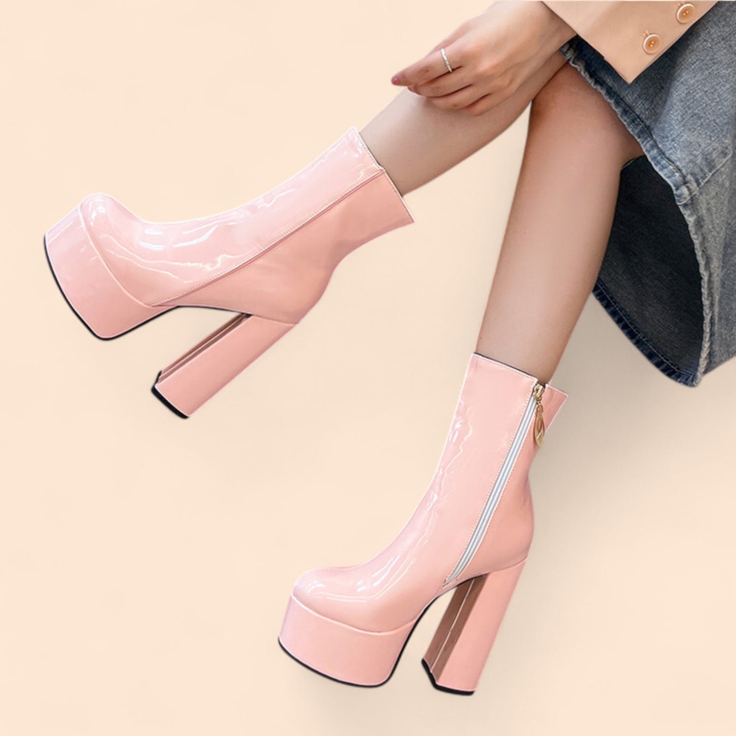 Botines Rosas Plataforma Velveta