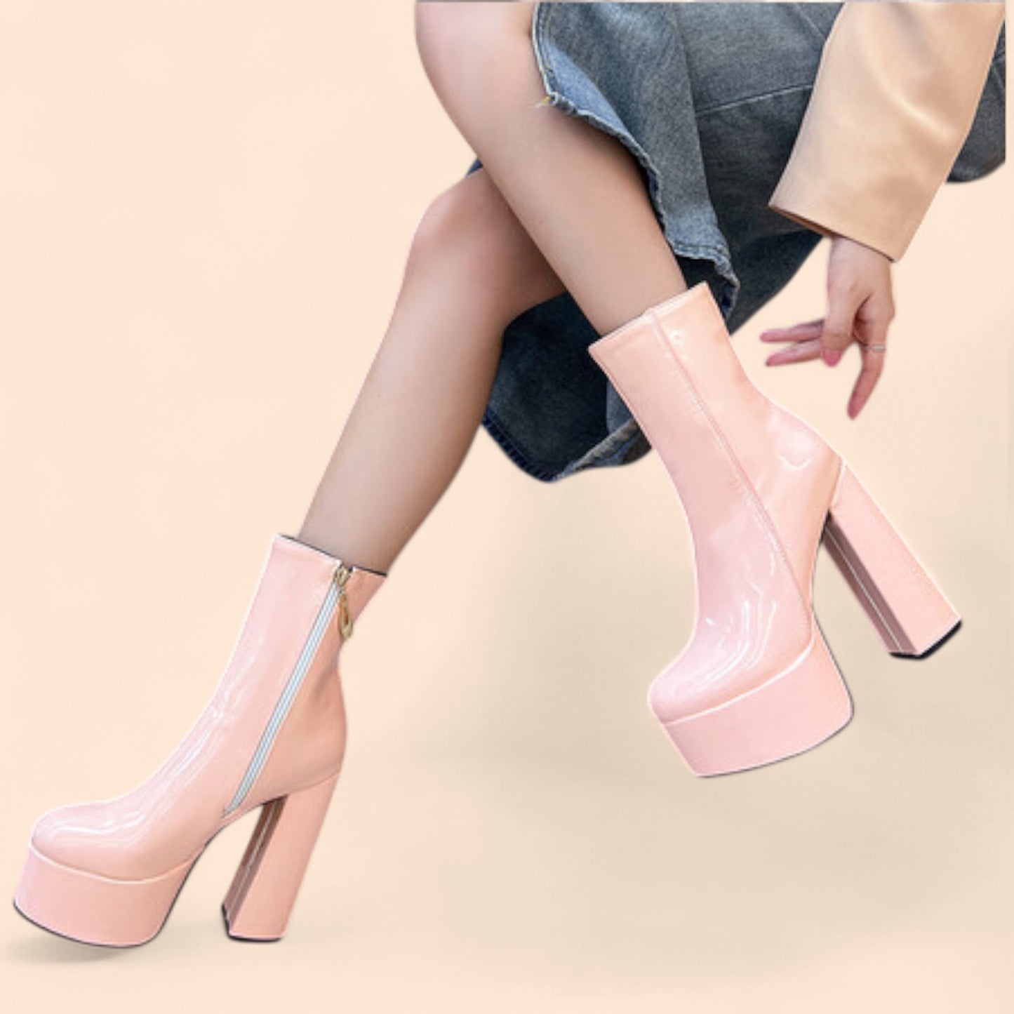 Botines Rosas Plataforma Velveta