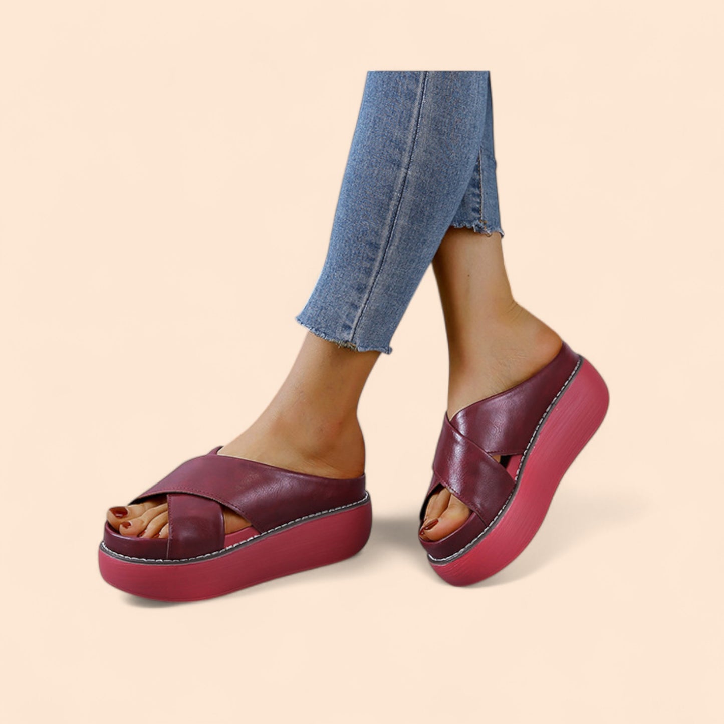 Chanclas Rojas Plataforma Altura Zen