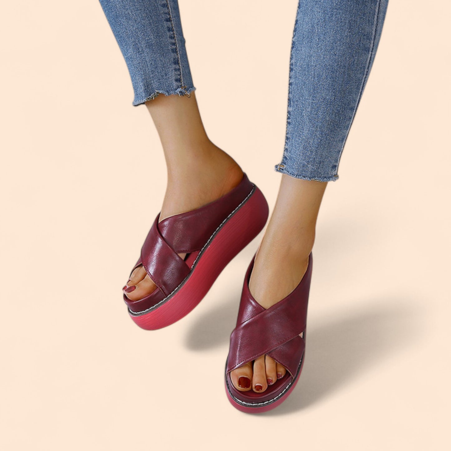 Chanclas Rojas Plataforma Altura Zen