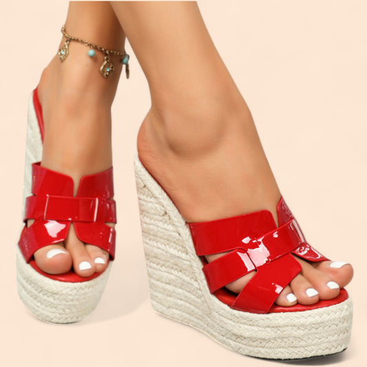 Sandalias Rojas Plataforma Beige Sofía Luxe