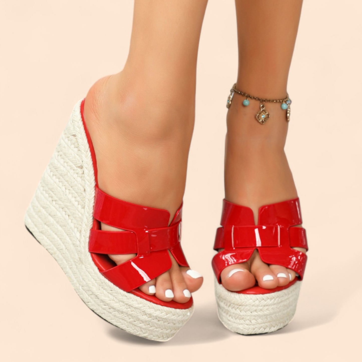 Sandalias Rojas Plataforma Beige Sofía Luxe