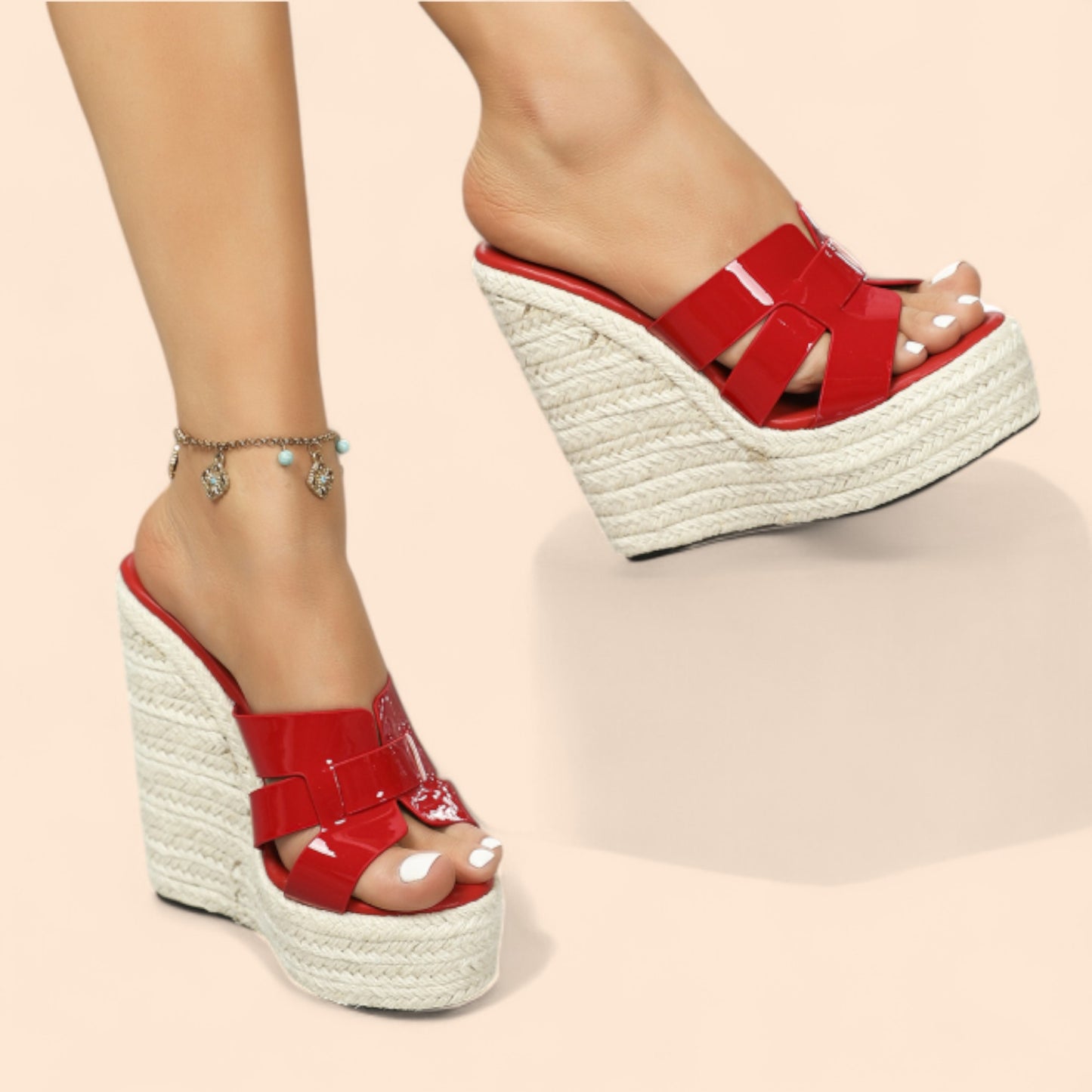 Sandalias Rojas Plataforma Beige Sofía Luxe