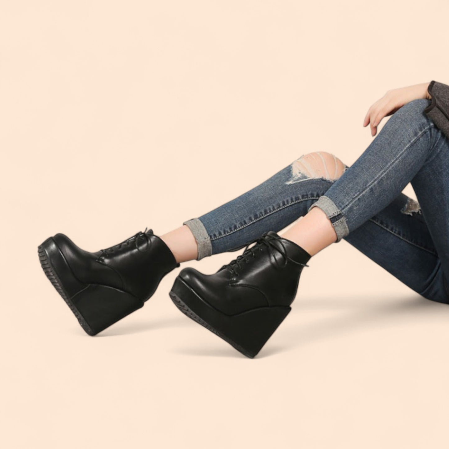 Black Atenea Platform Ankle Boots