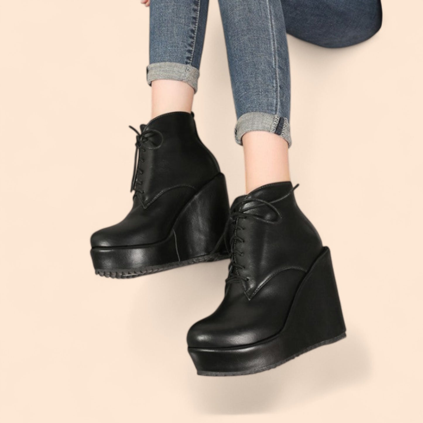 Black Atenea Platform Ankle Boots