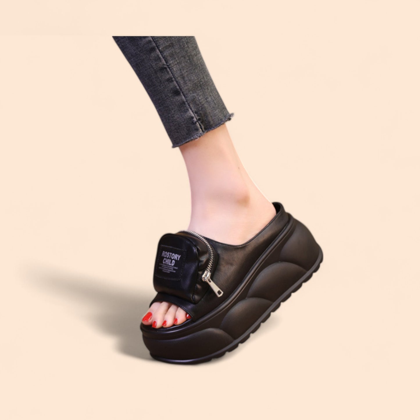 Chanclas Plataforma Negras Urbana Zip