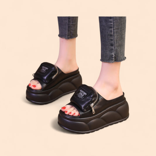 Chanclas Plataforma Negras Urbana Zip