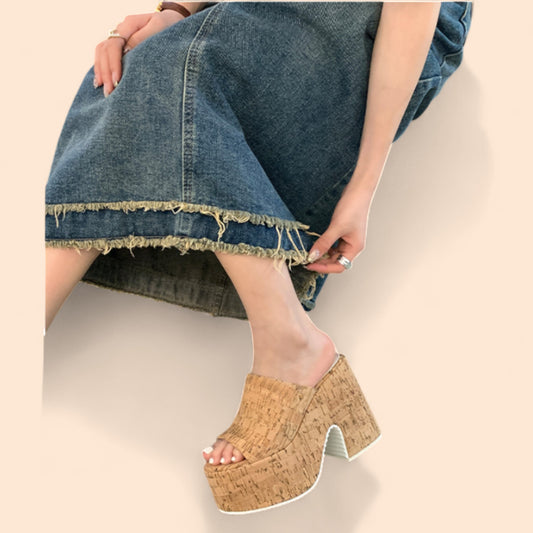Sandalias Plataforma Beige Corcho Chic