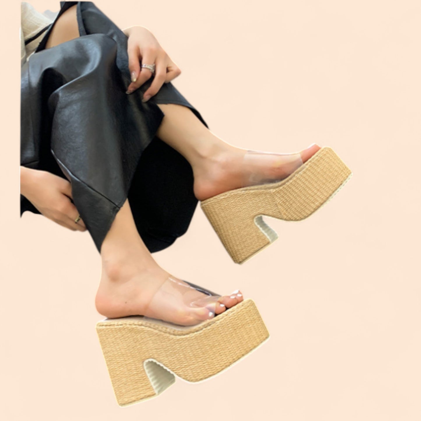 Sandalias Plataforma Beige Arena Cristal