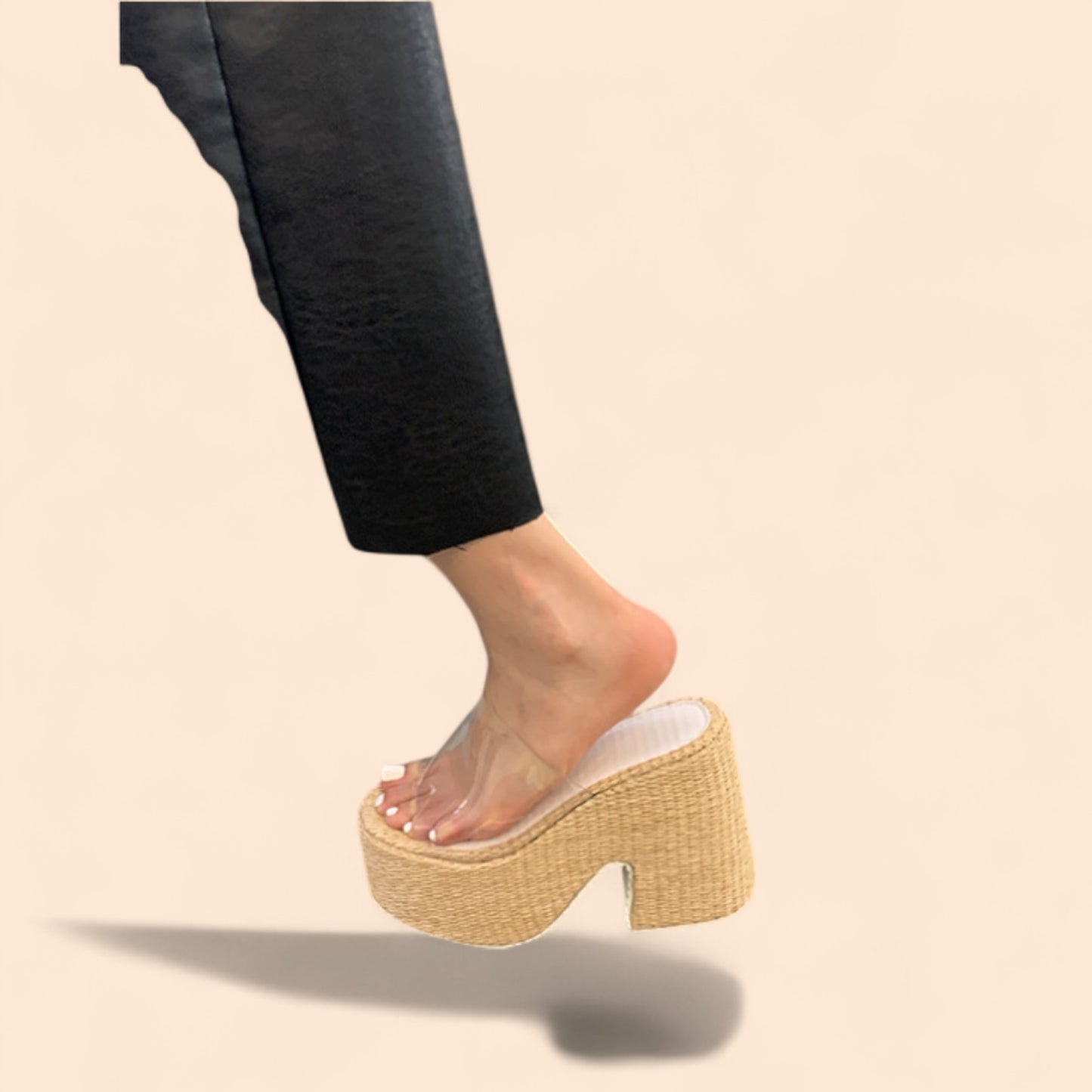 Sandalias Plataforma Beige Arena Cristal