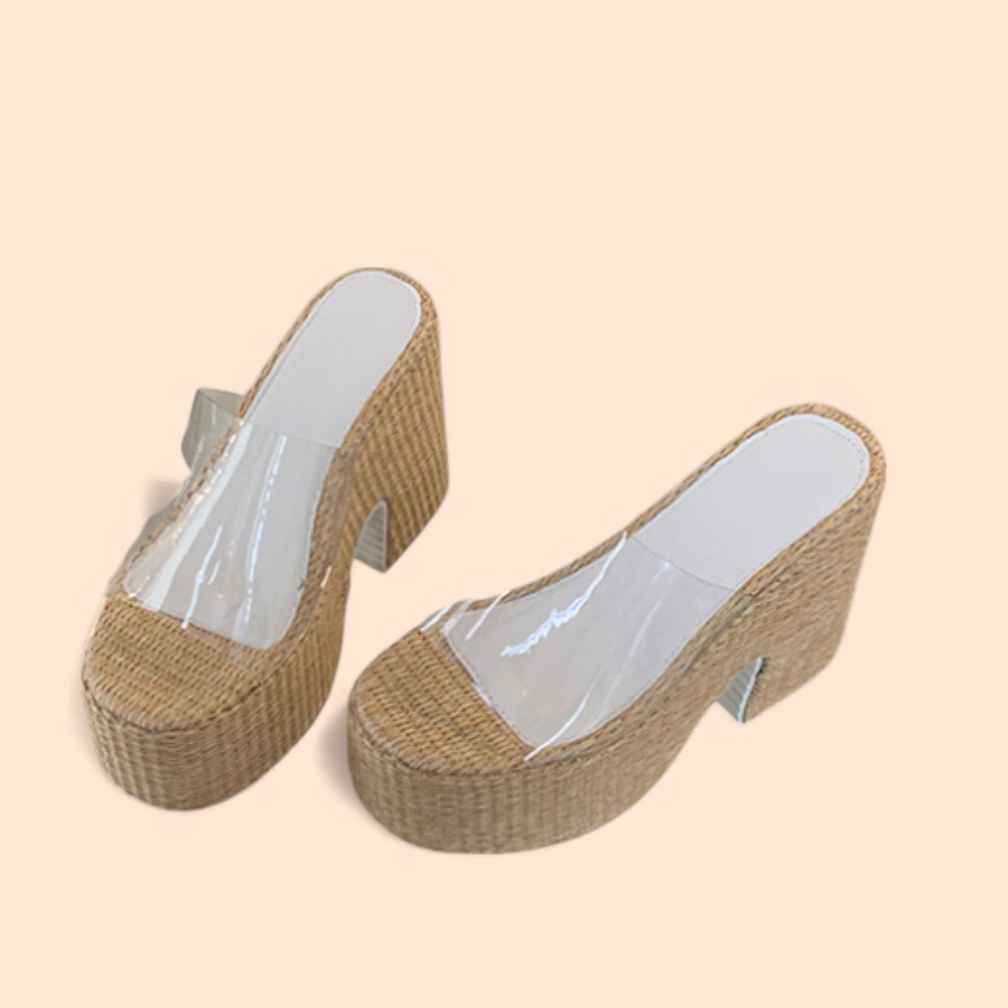 Sandalias Plataforma Beige Arena Cristal