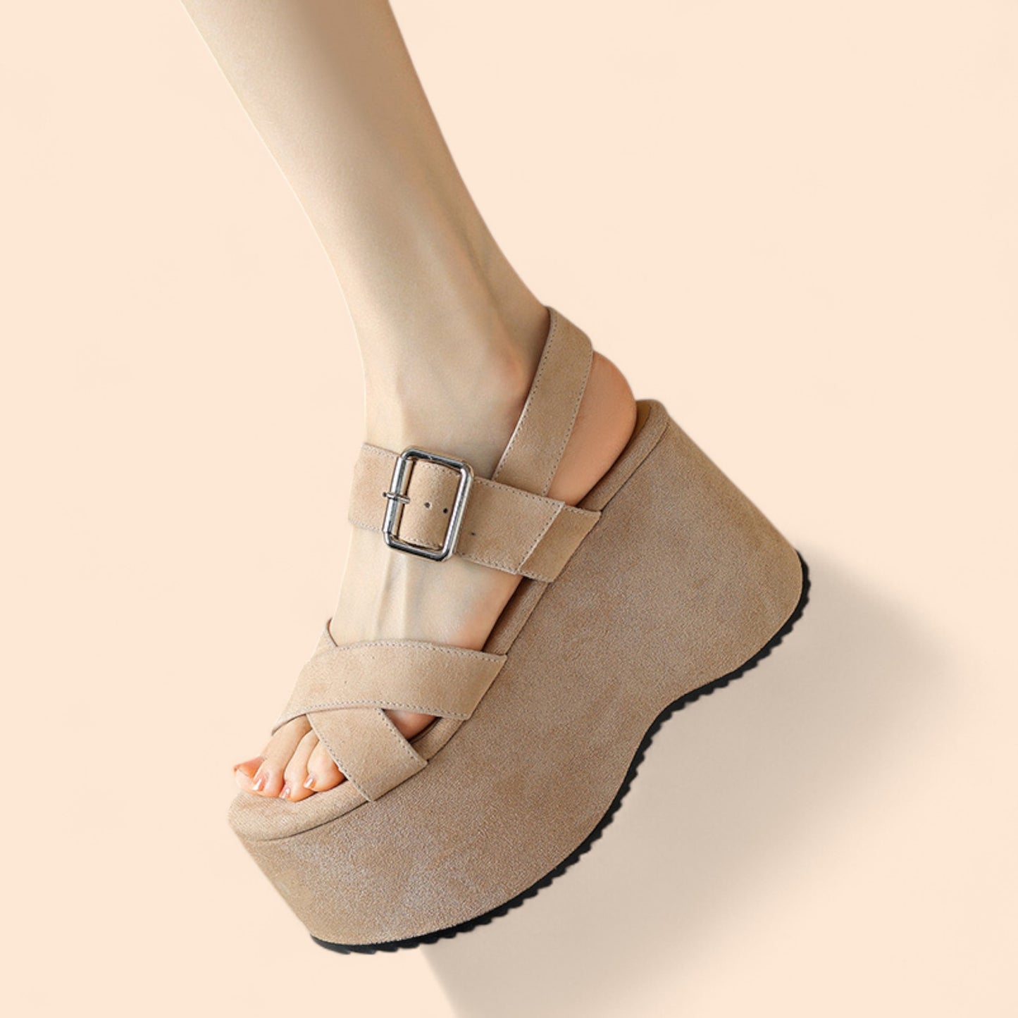 Sandalias Beige Plataforma Altura Viva
