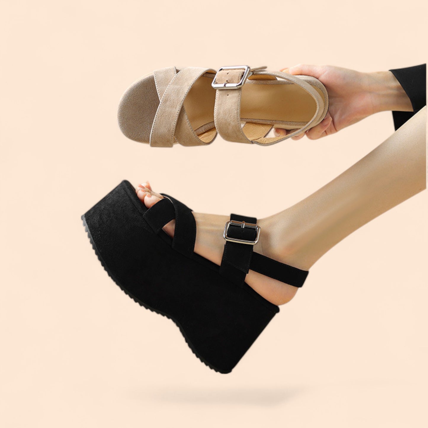 Sandalias Beige Plataforma Altura Viva