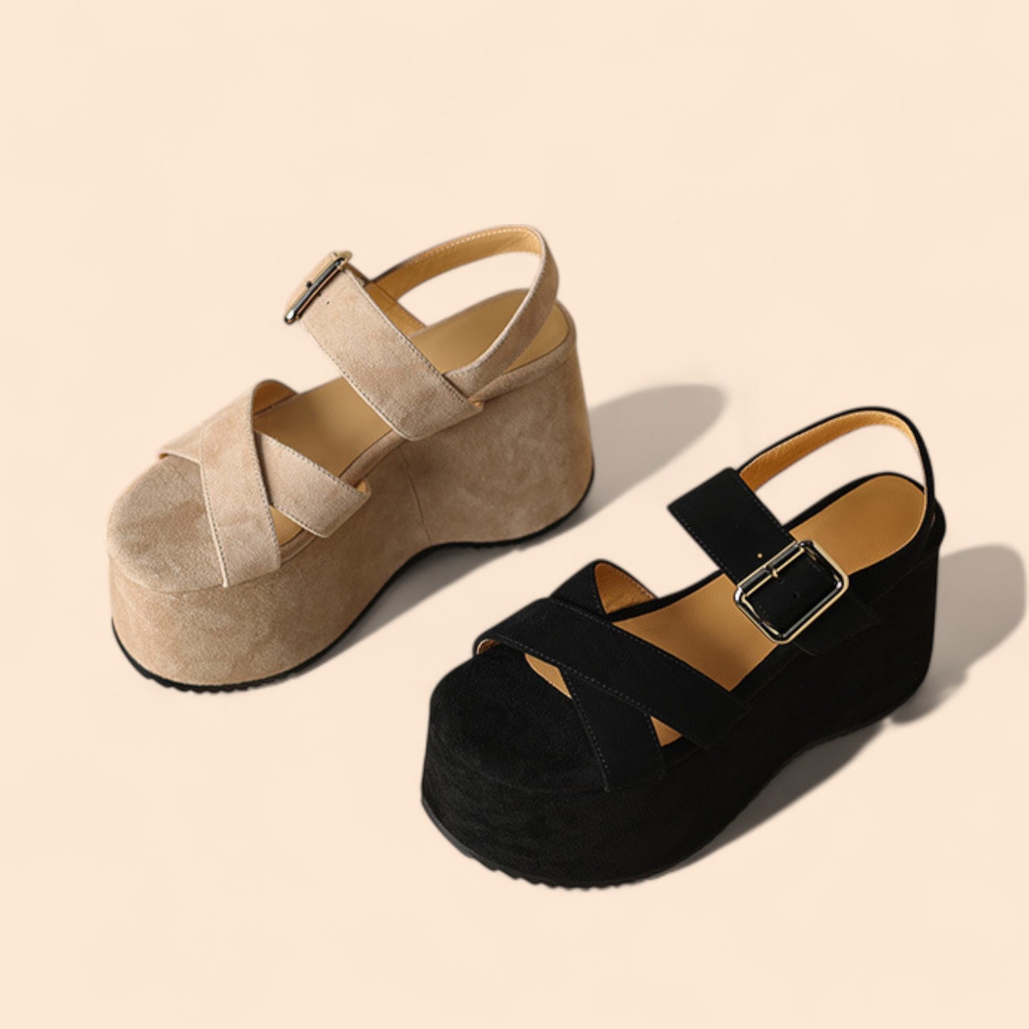 Sandalias Negras Plataforma Altura Viva