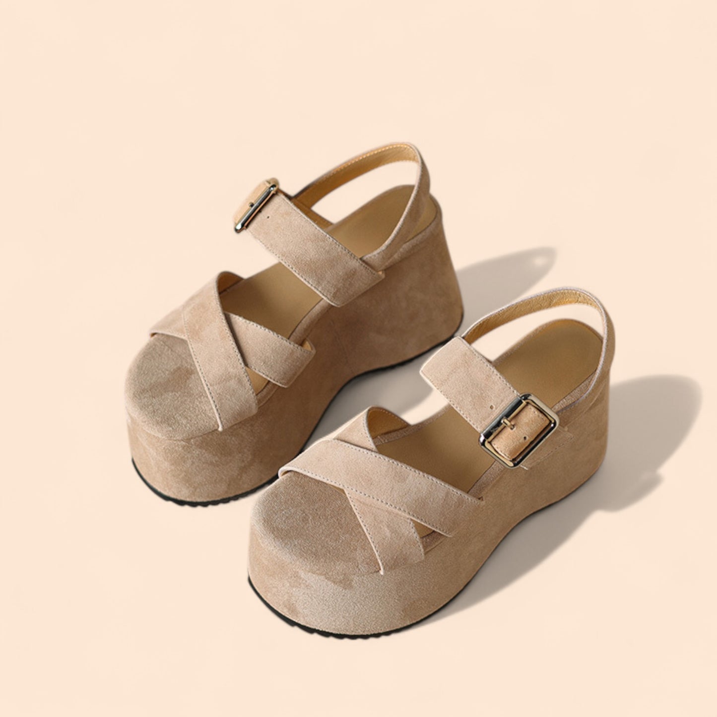 Sandalias Beige Plataforma Altura Viva