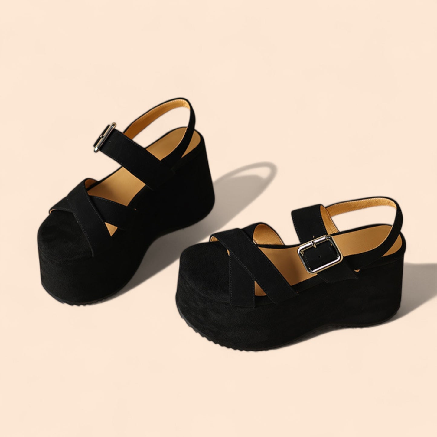Sandalias Negras Plataforma Altura Viva