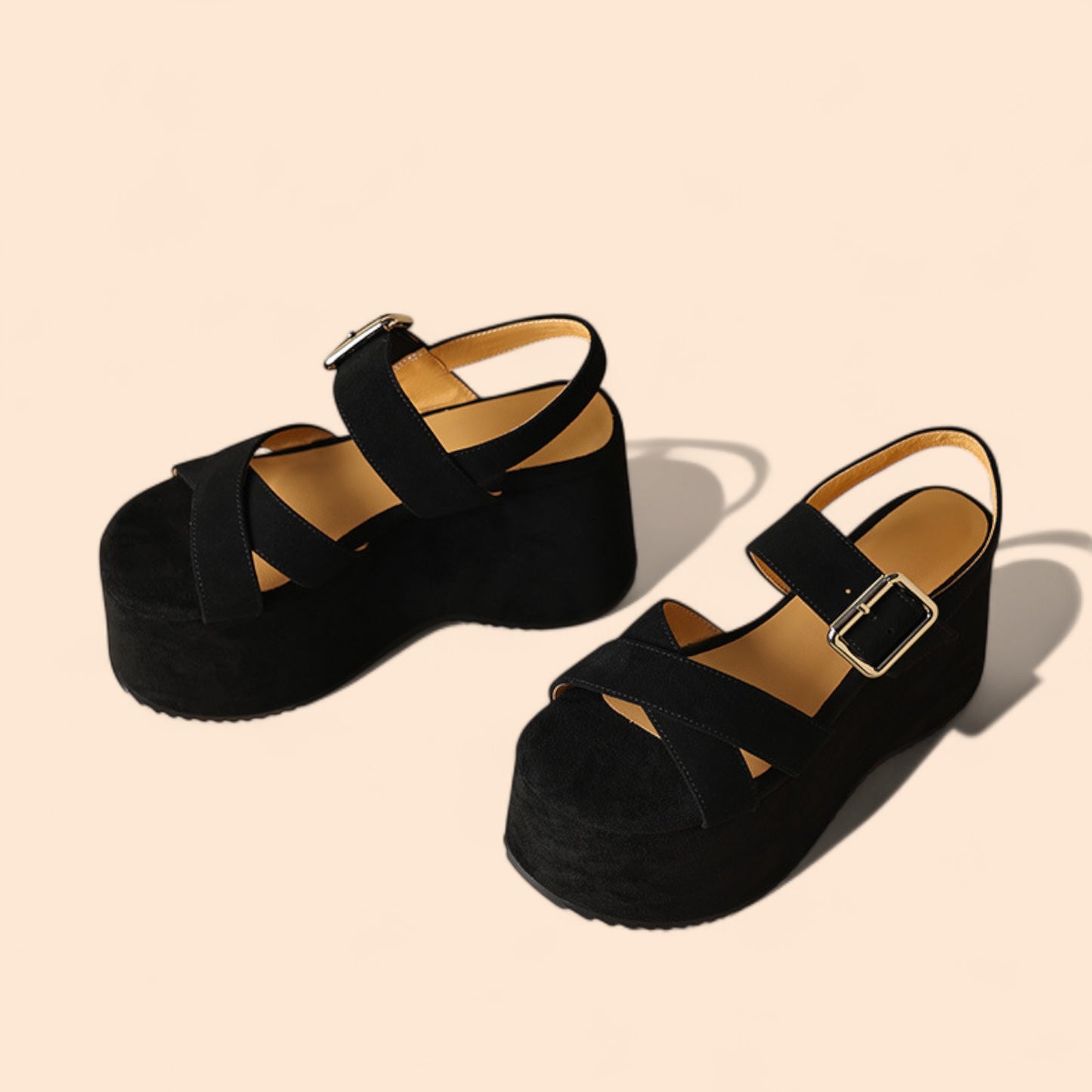 Sandalias Negras Plataforma Altura Viva