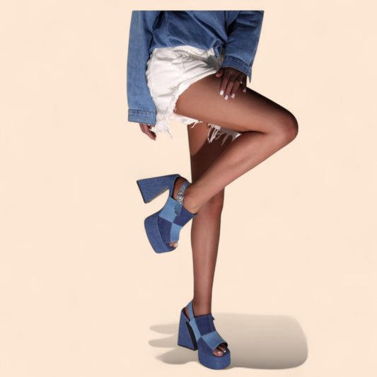 Sandalias Azules Plataforma Vaquera Chic