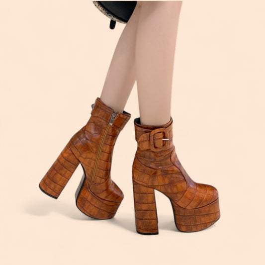 Botines Plataforma Marrones Castaña Salvaje