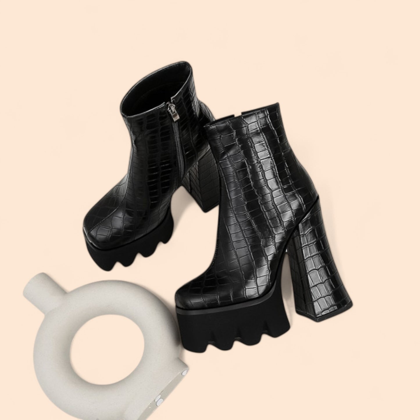 Botines Negros Piedras Plataforma Fiera