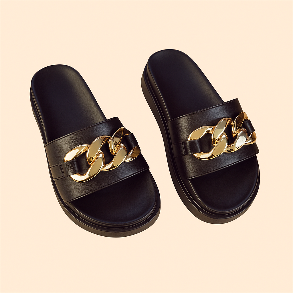 Chanclas Negras Plataforma Golden Luxe