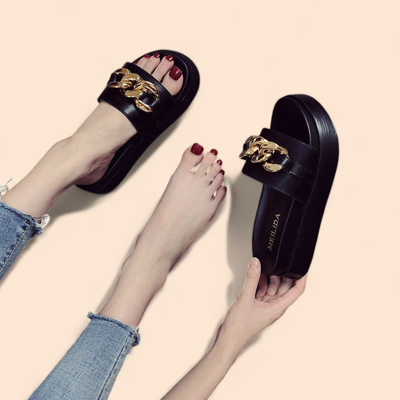 Chanclas Negras Plataforma Golden Luxe
