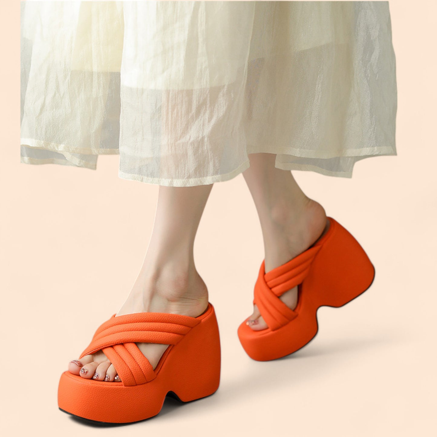 Sandalias Plataforma Naranja Oranza